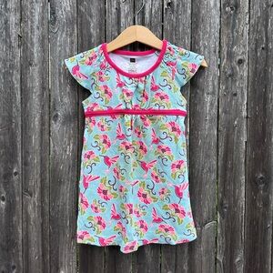 Tea Collection Hummingbird Floral Flutter Sleeve Dress in Blue/Pink Size 18-24M